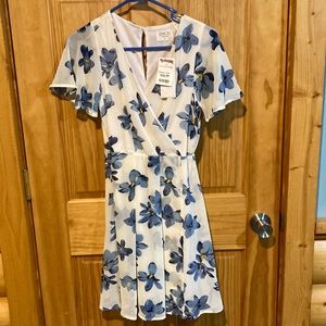 Women’s dress, size small, cream with blue flowers made by Sienna Sky.